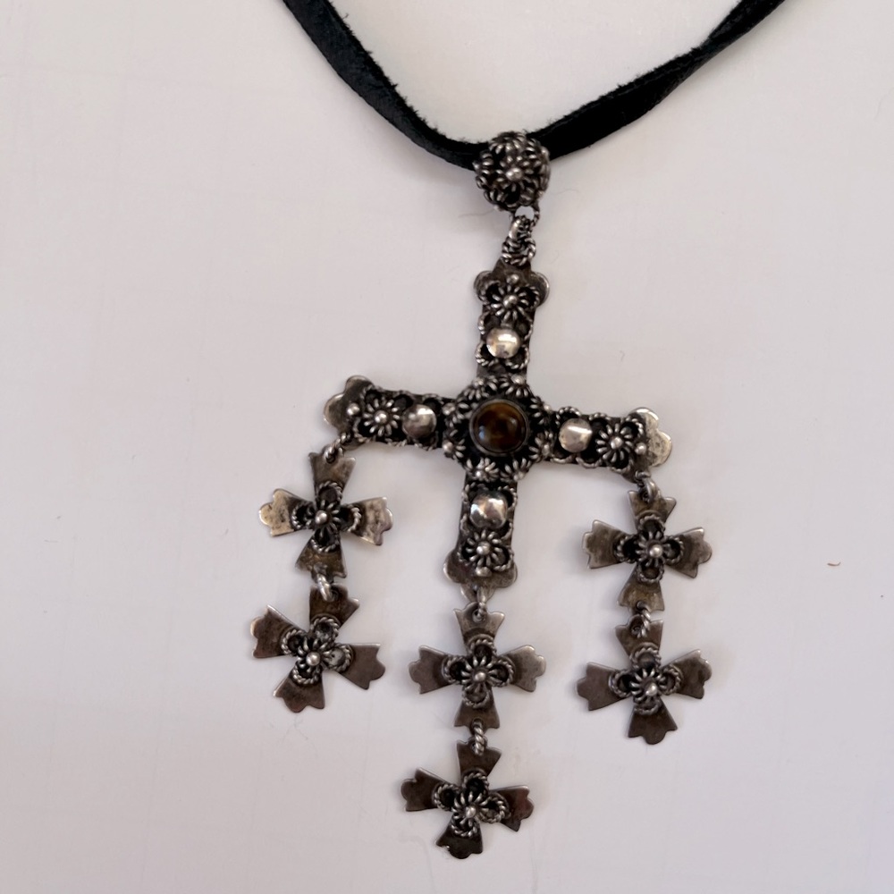 Vintage Large Sterling Yalalag Cross Pendant